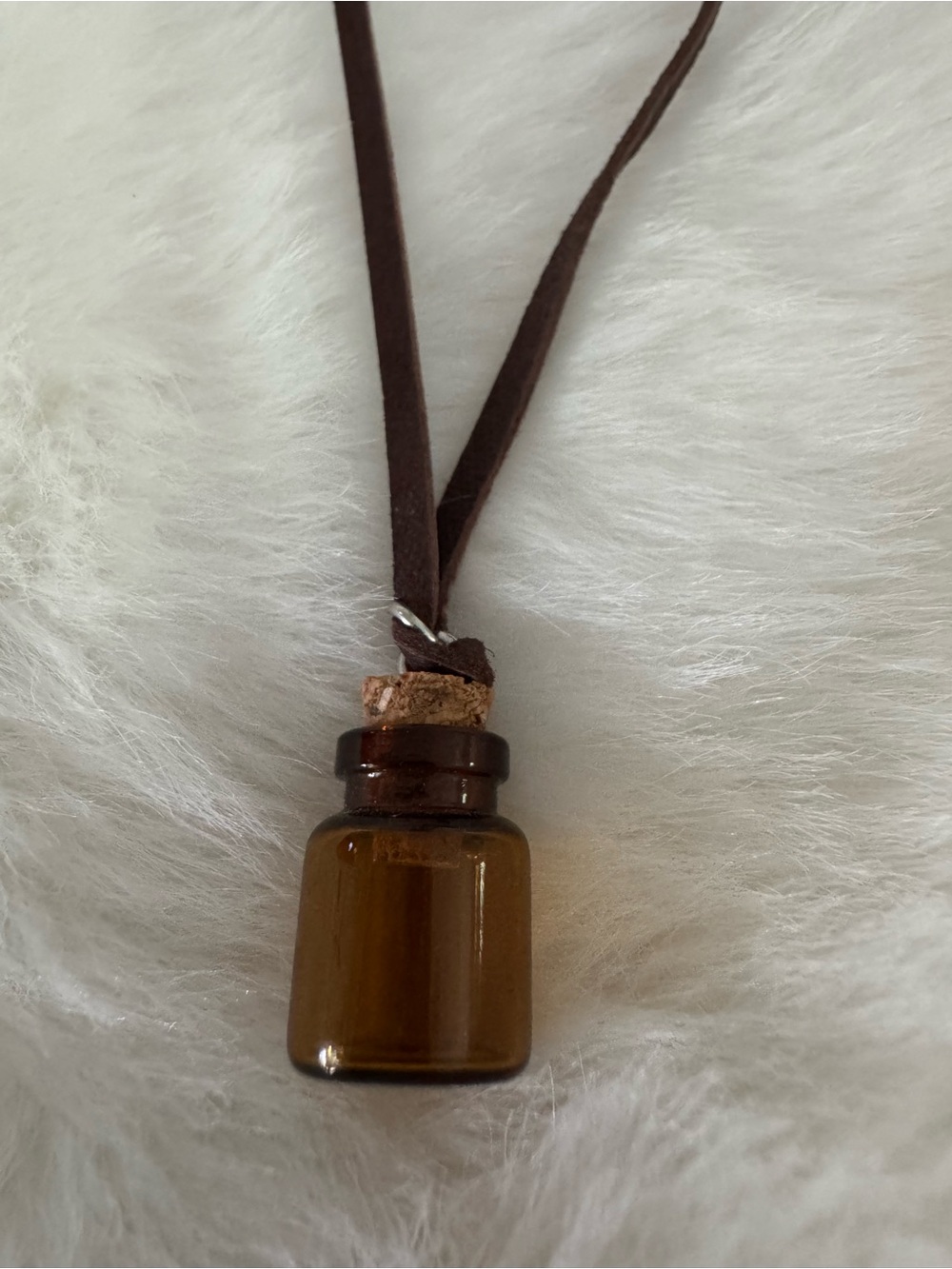 Amber Glass Vial Pendant Necklace with Brown Suede Cord